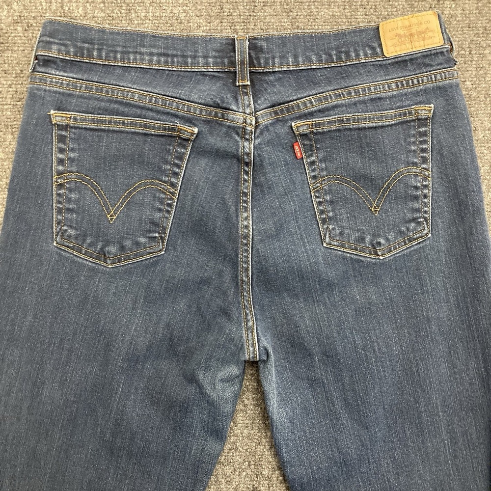 Levis 505 Jeans Women 14 Medium Straight Leg Stretch Denim Dark Wash Zip Fly VTG